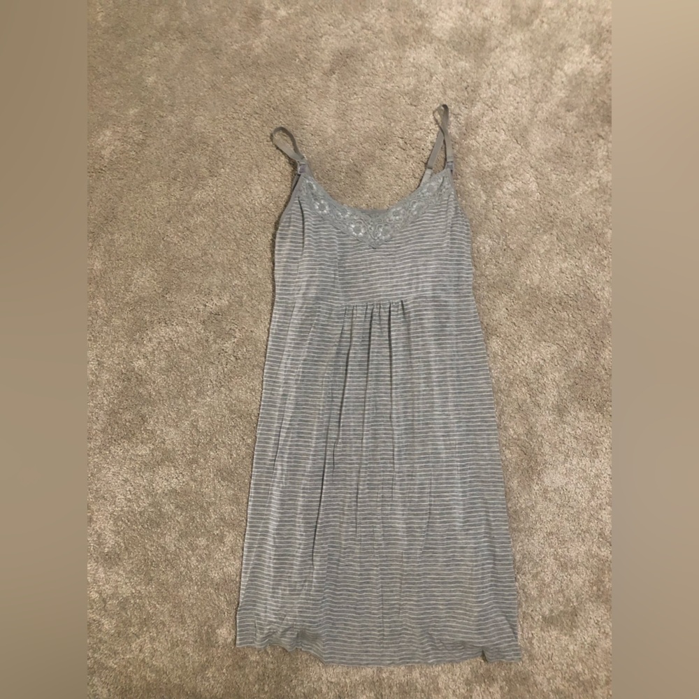 Love by GAP maternity nursing nightgown grey and white stripe lace trim Sz M - Picture 2 of 8